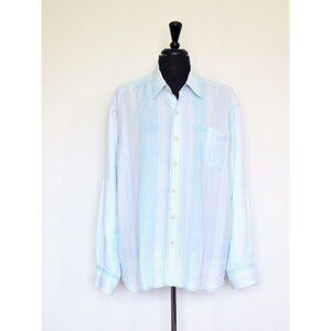 NEW! Tommy Bahama Relax 100% Linen Button Front Shirt Striped Blue White XXL